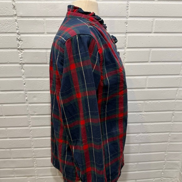 Trovata Birds of Paradis Tartan Plaid Michelle Button Down Shirt Ruffle Lrg Xmas - Picture 5 of 14